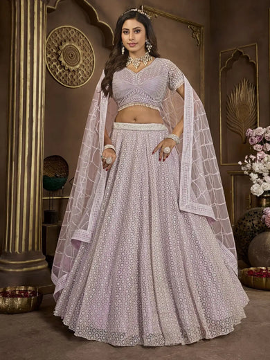 Beautiful Lavender Sequins Net Engagement Wear Lehenga Choli - Ethnic Plus In